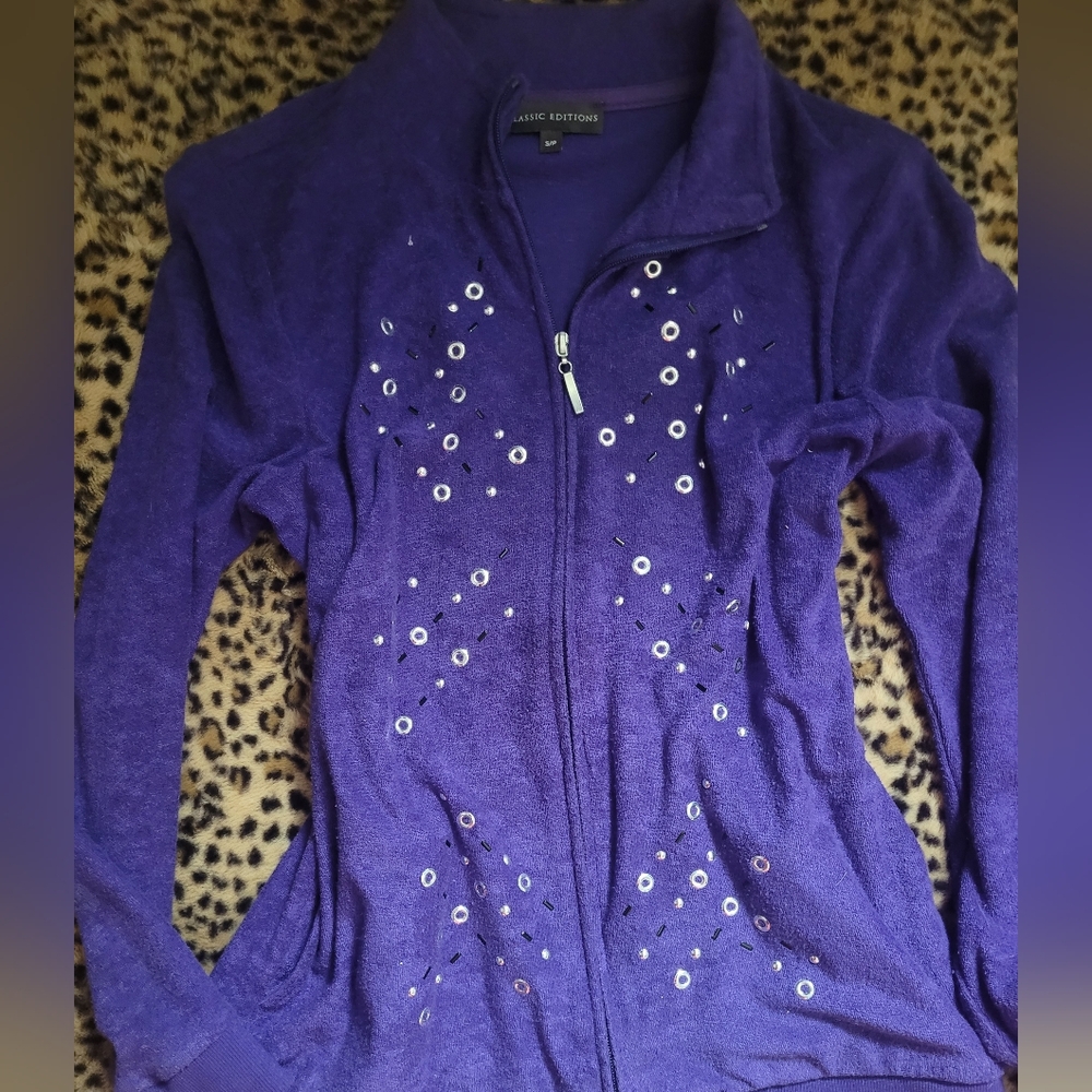 Terry Cloth Zip-Up Jacket with Silver Accents